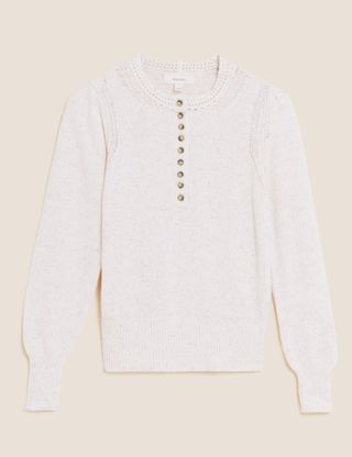 Marks and Spencer + Cotton Textured Button Detail Jumper
