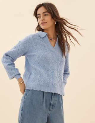 Marks and Spencer + Cable Knit Collared Scallop Edge Jumper