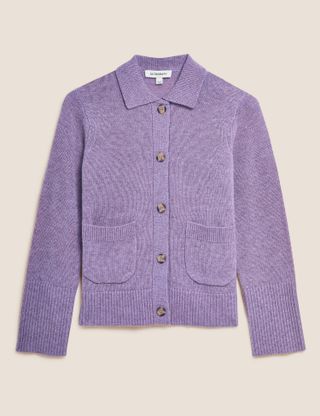 Marks and Spencer + Merino Wool Collared Cardigan With Cashmere
