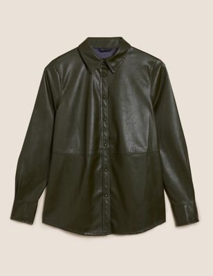Marks and Spencer + Faux Leather Oversized Long Sleeve Shirt