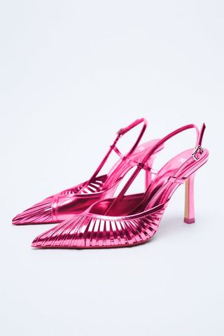 Zara + Heeled Slingback Metallic Shoes