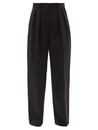 The Row + Igor Pleated Cotton-Crepe Wide-Leg Trousers