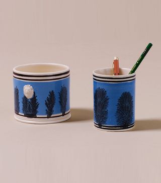 Choosing Keeping + Blue Mochaware Ceramic Pen Pot, Seaweed