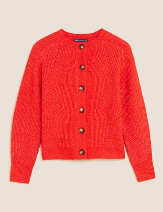 M&S Collection + Ribbed Crew Neck Cardigan