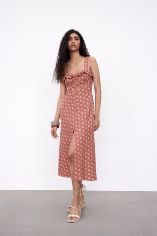 Zara + Floral Print Linen Blend Dress