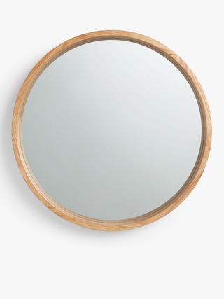 John Lewis & Partners + Scandi Round Oak Wood Mirror, Natural, 48cm