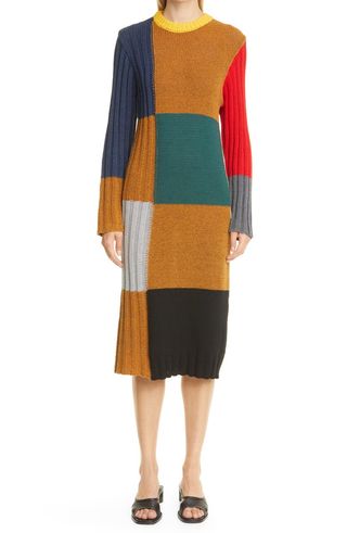 YanYan + Tweedle Colorblock Long Sleeve Midi Sweater Dress