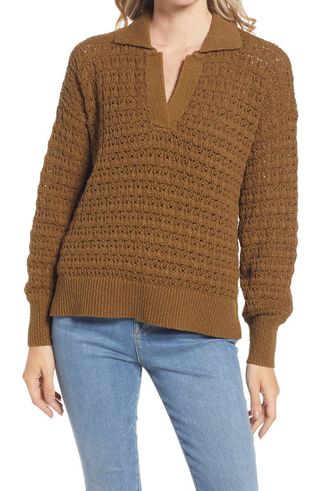 Madewell + Sunbury Open Stitch Polo Sweater