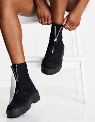 ASOS Design + Ava Leather Front Zip Boots