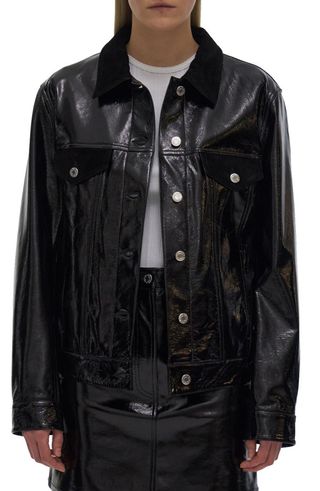 Helmut Lang + Glossy Leather Trucker Jacket