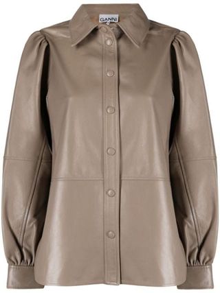 Ganni + Puff-Sleeve Leather Jacket