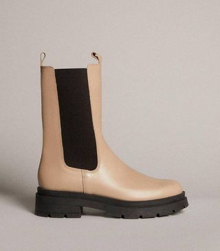 Karen Millen + Mid Calf Leather Chelsea Boot