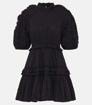 Karen Millen + Cotton Poplin Ruffle Woven Mini Woven Dress