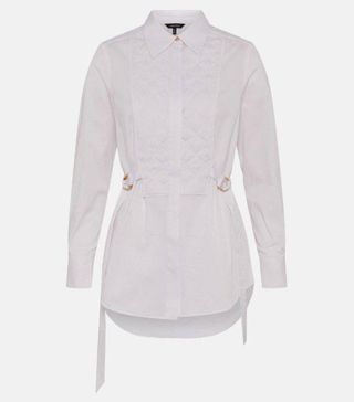 Karen Millen + Poplin Quilted Bib Detail Woven Shirt