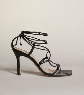 Karen Millen + Tie Ankle Strappy Premium Leather Heeled Sandal