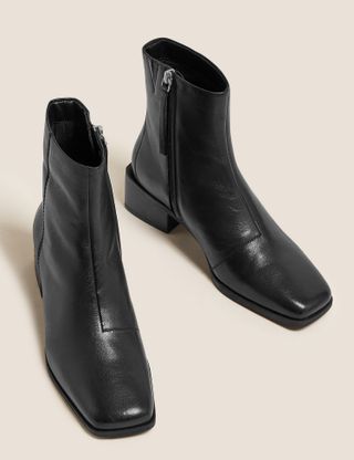 Marks and Spencer + Leather Block Heel Square Toe Ankle Boots