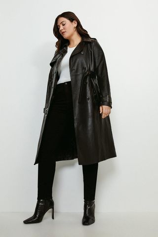 Karen Millen + Curve Leather Trench Coat