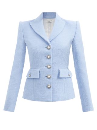 Alessandra Rich + V-Neck Wool-Blend Bouclé Jacket