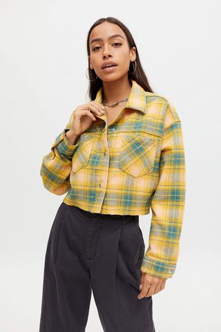 BDG + Claire Cropped Boxy Flannel Shirt Jacket