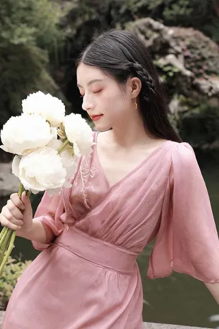 Molifusu + Peach Embroidered Dress