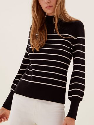 M&S Collection + Soft Touch Striped Funnel Neck Jumper