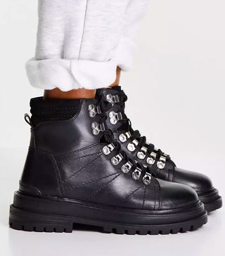 ASOS Design + Adrift Chunky Lace Up Hiker Boots in Black