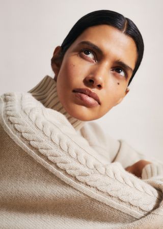 Me+Em + Merino Cashmere Crop Cable Sweater