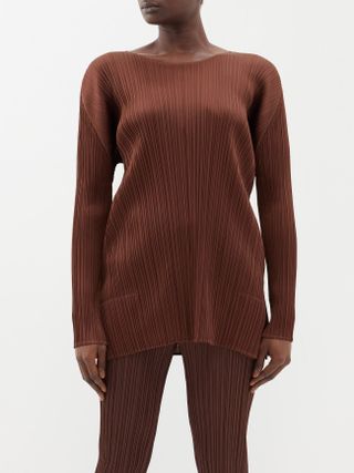 Pleats Please Issey Miyake + Boat-Neck Technical-Pleated Top