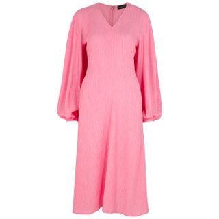 Stine Goya + Rosen Pink Plissé Midi Dress