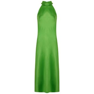 Galvan + Sienna Green Halterneck Satin Midi Dress