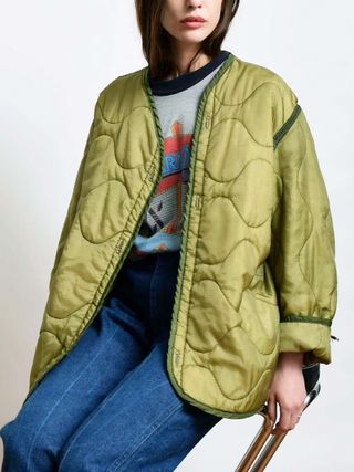 Vintage + Army Green Liner Jacket Quilted Nylon Jacket