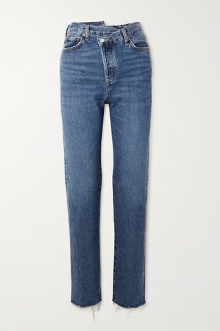 Agolde + Criss Cross Frayed High-Rise Straight-Leg Organic Jeans