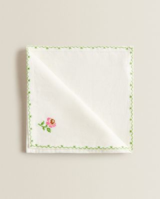 Zara Home + Embroidered Floral Print Napkin (Pack of 2)