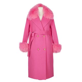Popski London + Hot Pink Cashmere Fox Trim Coat