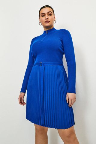 Karen Millen + Curve Pleated Short Knitted Dress