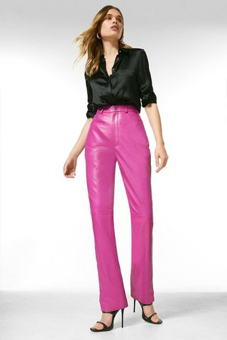 Karen Millen + Leather Five Pocket Straight Leg Jean