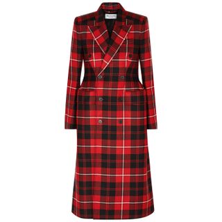 Balenciaga + Hourglass Red Checked Double-Breasted Wool Coat