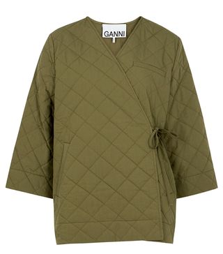 Ganni + Army Green Quilted Canvas Jacket
