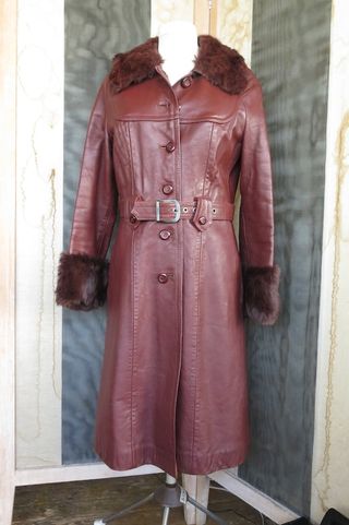 Vintage + Belted Maroon Leather Coat