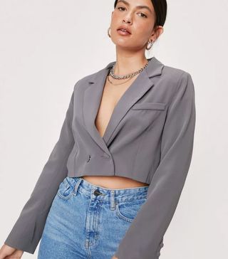 Nasty Gal + Cropped Double Breasted Long Sleeve Blazer