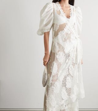 Waimari + Sienna Recycled Guipure Lace and Cotton Wrap Midi Dress