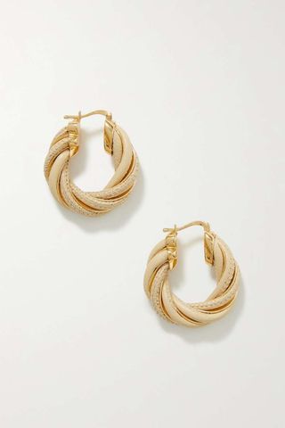 Bottega Veneta + Twist Gold-Tone and Leather Hoop Earrings