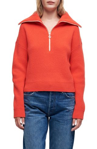 Maje + Matelot Half Zip Wool Blend Sweater