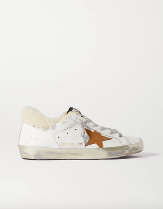 Golden Goose + Superstar Distressed Leather, Suede and Shearling Sneakers