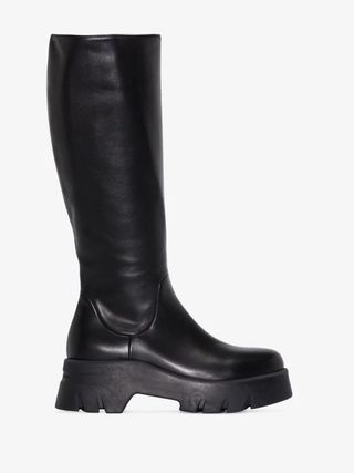 Gianvito Rossi + Black Knee-High Chunky Leather Boots