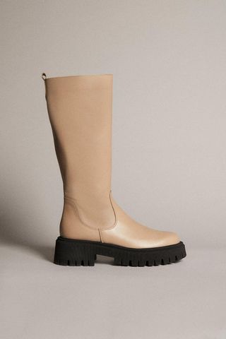 Karen Millen + Leather Knee High Flat Boot