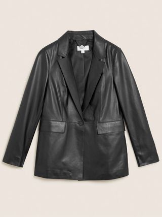 Autograph + Leather Single Breasted Blazer