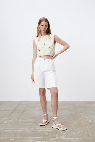 Zara + Floral Embroidered Knit Top
