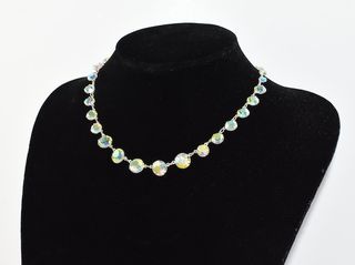 Vintage + Clear Sparkly Faceted Flat Crystal Necklace