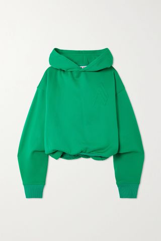 The Attico + Cropped Embossed Cotton-Blend Jersey Hoodie